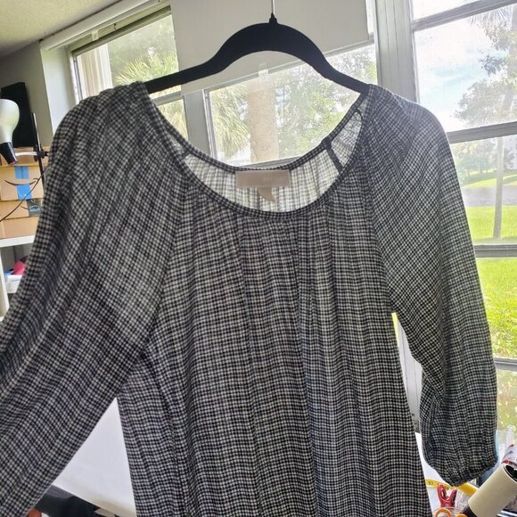 Michael Kors Houndstooth Print Elastic Waist Blouson Peasant Top S - Picture 9 of 16